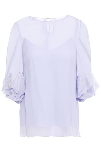 SEE BY CHLOÉ Ruffled metallic-trimmed crinkled silk-georgette blouse