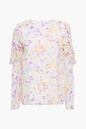 SEE BY CHLOÉ Ruffle-trimmed paneled floral-print devoré-silk top