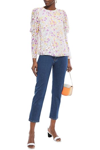 SEE BY CHLOÉ Ruffle-trimmed paneled floral-print devoré-silk top
