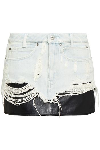 ALEXANDER WANG Layered textured-leather and distressed denim mini skirt