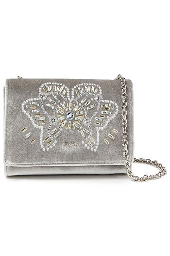 FURLA Vaia mini embellished velvet and leather shoulder bag
