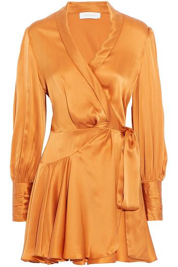 ZIMMERMANN Gathered washed-silk mini wrap dress