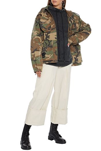 R13 Appliquéd distressed printed cotton-twill jacket