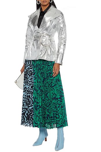 REJINA PYO Josephine belted metallic faux cracked-leather jacket