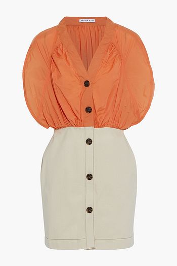 REJINA PYO Yana ruched crinkled-shell and cotton-twill mini dress