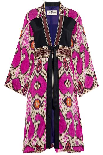 ETRO Embellished jacquard-trimmed printed satin kimono
