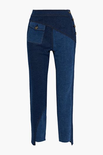 REJINA PYO Lucie cropped two-tone high-rise slim-leg jeans