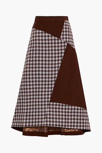 REJINA PYO Ava patchwork checked wool midi skirt