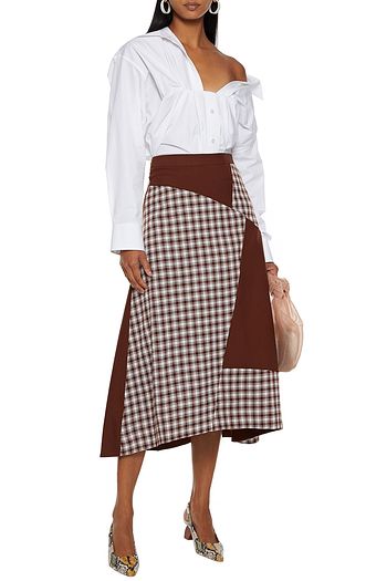 REJINA PYO Ava patchwork checked wool midi skirt