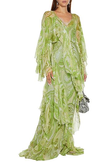 ETRO Ruffled printed silk-crepon gown