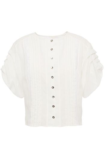 CHLOÉ Lace-trimmed pintucked silk crepe de chine top