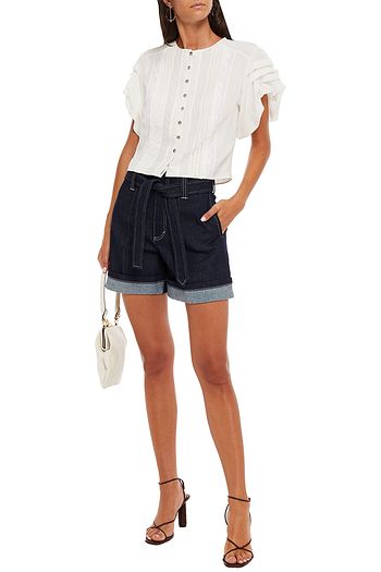 CHLOÉ Lace-trimmed pintucked silk crepe de chine top