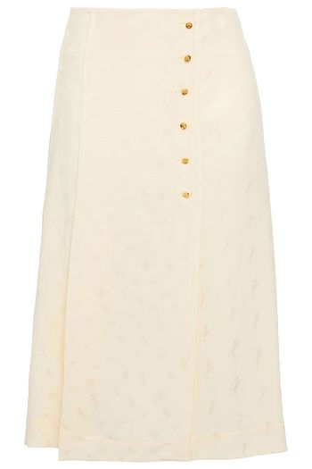 CHLOÉ Button-embellished silk-satin jacquard skirt