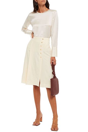 CHLOÉ Button-embellished silk-satin jacquard skirt