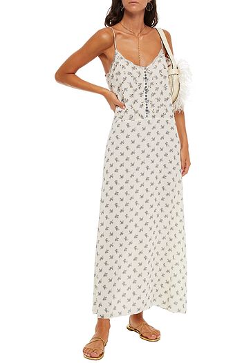 CHLOÉ Embellished floral-print silk-crepe midi dress