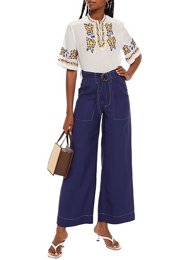 ANTIK BATIK Oscar belted slub canvas wide-leg pants