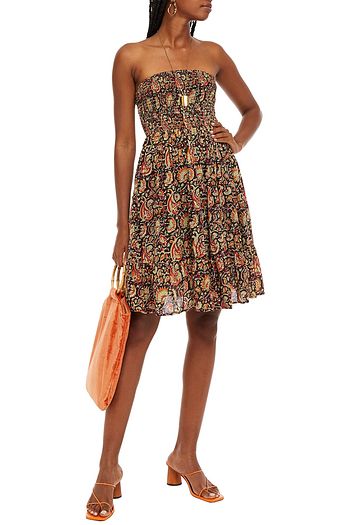 ANTIK BATIK Cherie strapless shirred floral-print cotton mini dress