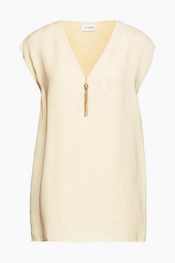 ST. JOHN Embellished silk-crepe top