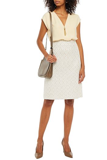 ST. JOHN Embellished silk-crepe top