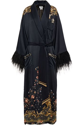 CAMILLA Embellished printed silk-satin robe