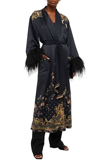 CAMILLA Embellished printed silk-satin robe
