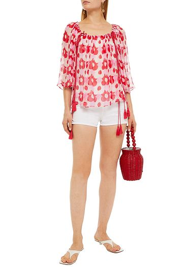 ANTIK BATIK Jucy tasseled floral-print crepon top