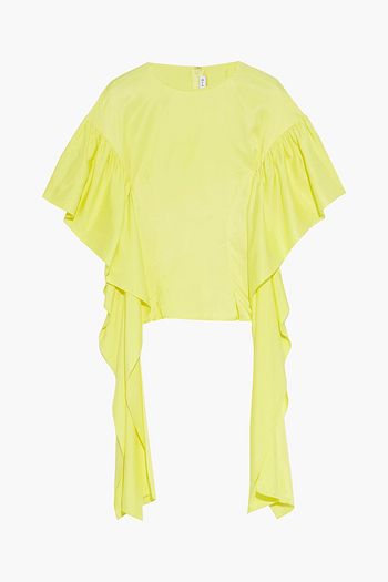 REJINA PYO Kara ruffled neon silk-twill top