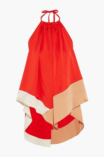 REJINA PYO Erin asymmetric color-block satin halterneck top