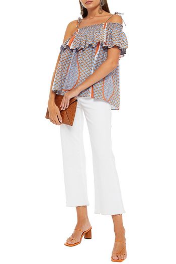 ANTIK BATIK Gisele cold-shoulder printed cotton-poplin top