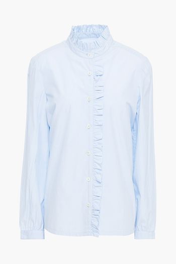 A.P.C. Ruffle-trimmed striped cotton-poplin shirt