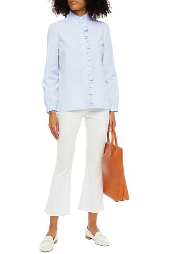 A.P.C. Ruffle-trimmed striped cotton-poplin shirt