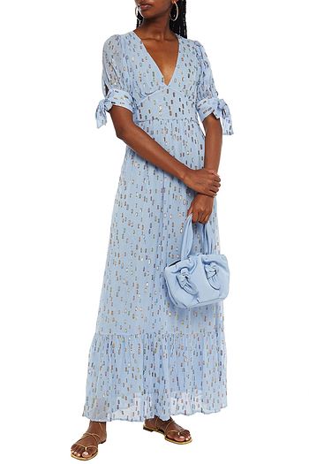 ANTIK BATIK Adalie tie-detailed metallic fil coupé georgette maxi dress