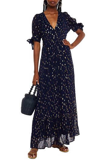 ANTIK BATIK Adalie tie-detailed metallic fil coupé georgette maxi dress