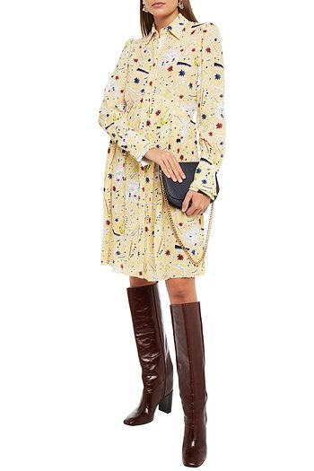 VICTORIA, VICTORIA BECKHAM Pleated printed crepe shirt dress