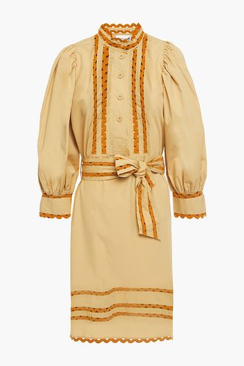 ANTIK BATIK Mali belted rickrack-trimmed cotton-poplin dress