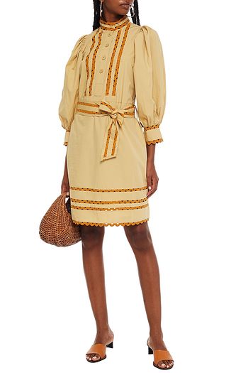 ANTIK BATIK Mali belted rickrack-trimmed cotton-poplin dress