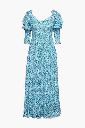 ANTIK BATIK Maria shirred floral-print cotton-gauze midi dress