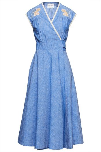 ANTIK BATIK Ponye embroidered cotton-chambray midi wrap dress