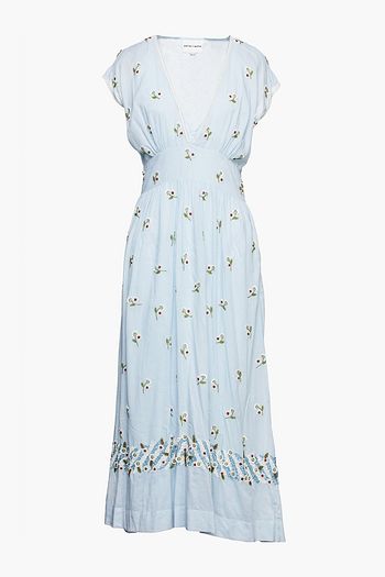 ANTIK BATIK Beata embellished gathered cotton-voile midi dress