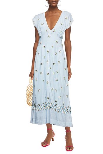 ANTIK BATIK Beata embellished gathered cotton-voile midi dress