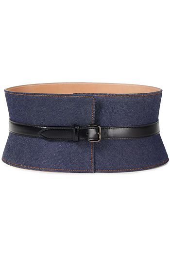 ALAÏA Leather-trimmed denim waist belt