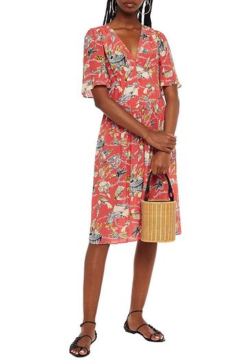 ANTIK BATIK Hilo gathered printed crepe de chine dress