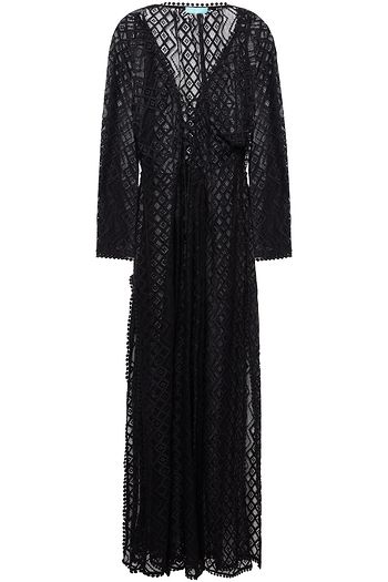 MELISSA ODABASH Nina belted tasseled crocheted lace kaftan