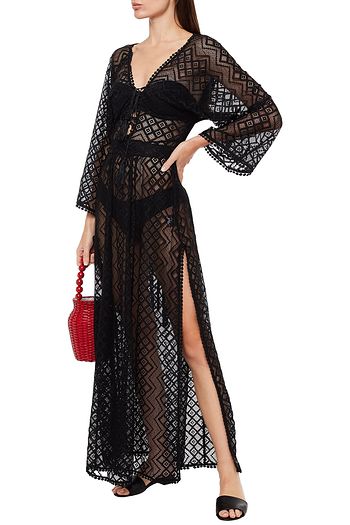 MELISSA ODABASH Nina belted tasseled crocheted lace kaftan
