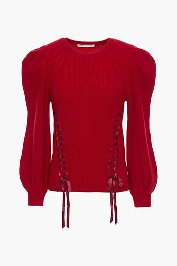 AUTUMN CASHMERE Lace-up satin-trimmed cashmere sweater