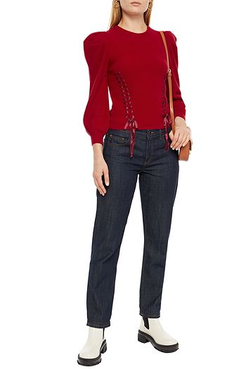 AUTUMN CASHMERE Lace-up satin-trimmed cashmere sweater
