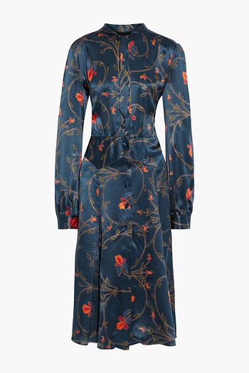 ETRO Tie-neck gathered printed silk-satin midi dress