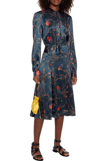 ETRO Tie-neck gathered printed silk-satin midi dress