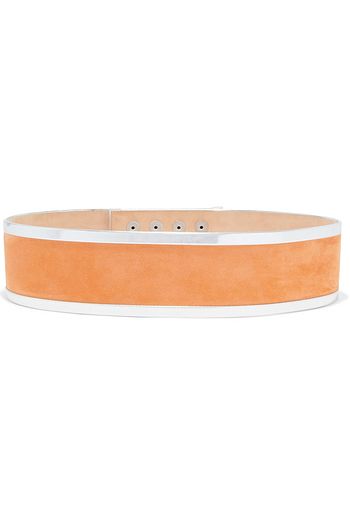 BALMAIN Metallic leather-trimmed suede waist belt