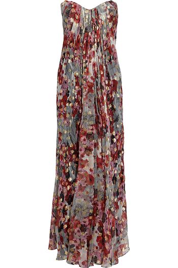 ALEXANDER MCQUEEN Strapless floral-print metallic fil coupé silk-blend gown
